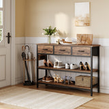 Lulive Entryway Table with Power Outlets, Console Table with 3 Fabric Drawers, Sofa Table for Living Room, Hallway, Couch, Foyer, Height Adjustable (Rustic Brown, 43") Lulive