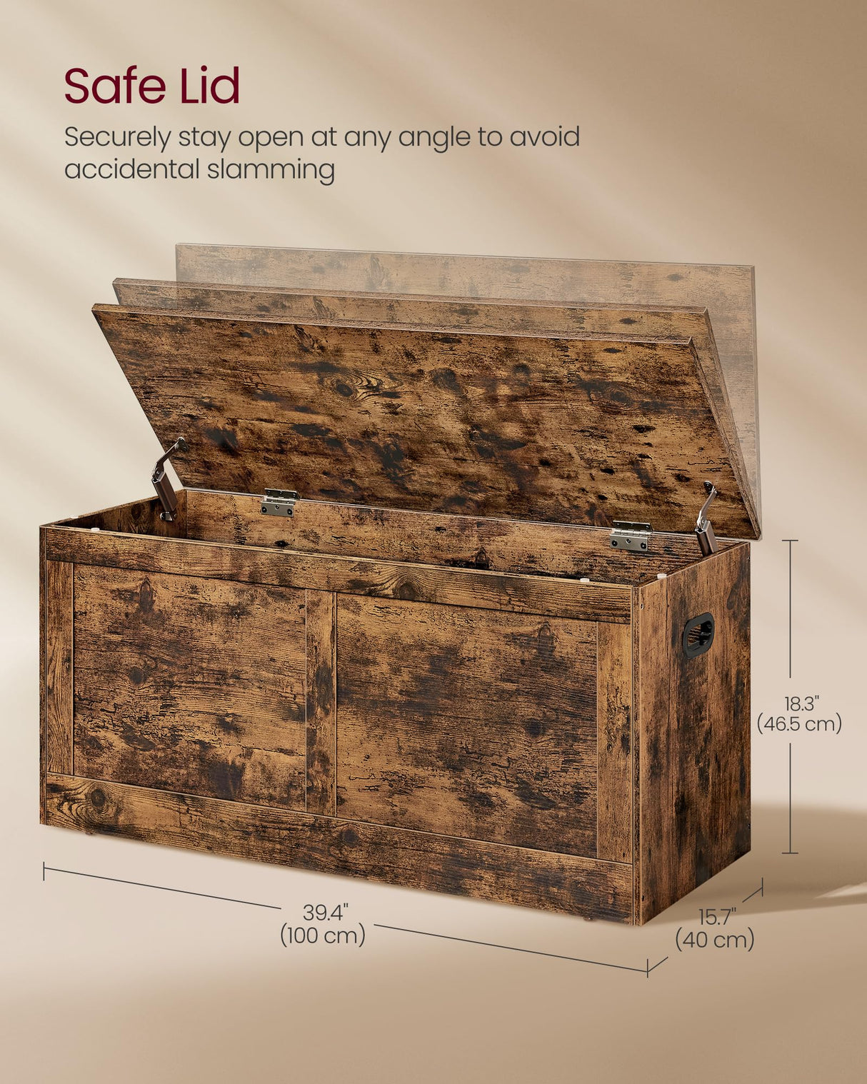 VASAGLE Storage Chest, Storage Trunk with 2 Safety Hinges, Storage Bench, Shoe Bench, Farmhouse Style, 15.7 x 39.4 x 18.3 Inches, for Entryway, Bedroom, Living Room, Rustic Brown ULSB164K01 VASAGLE