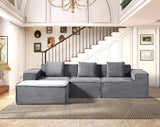 Container Furniture Direct Rowan Convertible Corduroy Sectional Couch with Ottoman & Pillows, Modular L Shaped Sleeper Sofa, Boneless Cloud Couch for Living Room Furniture, Dark Grey Container Furniture Direct