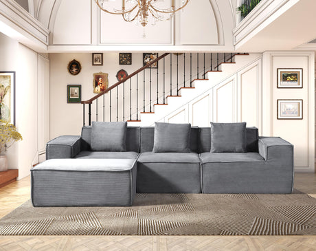 Container Furniture Direct Rowan Convertible Corduroy Sectional Couch with Ottoman & Pillows, Modular L Shaped Sleeper Sofa, Boneless Cloud Couch for Living Room Furniture, Dark Grey Container Furniture Direct