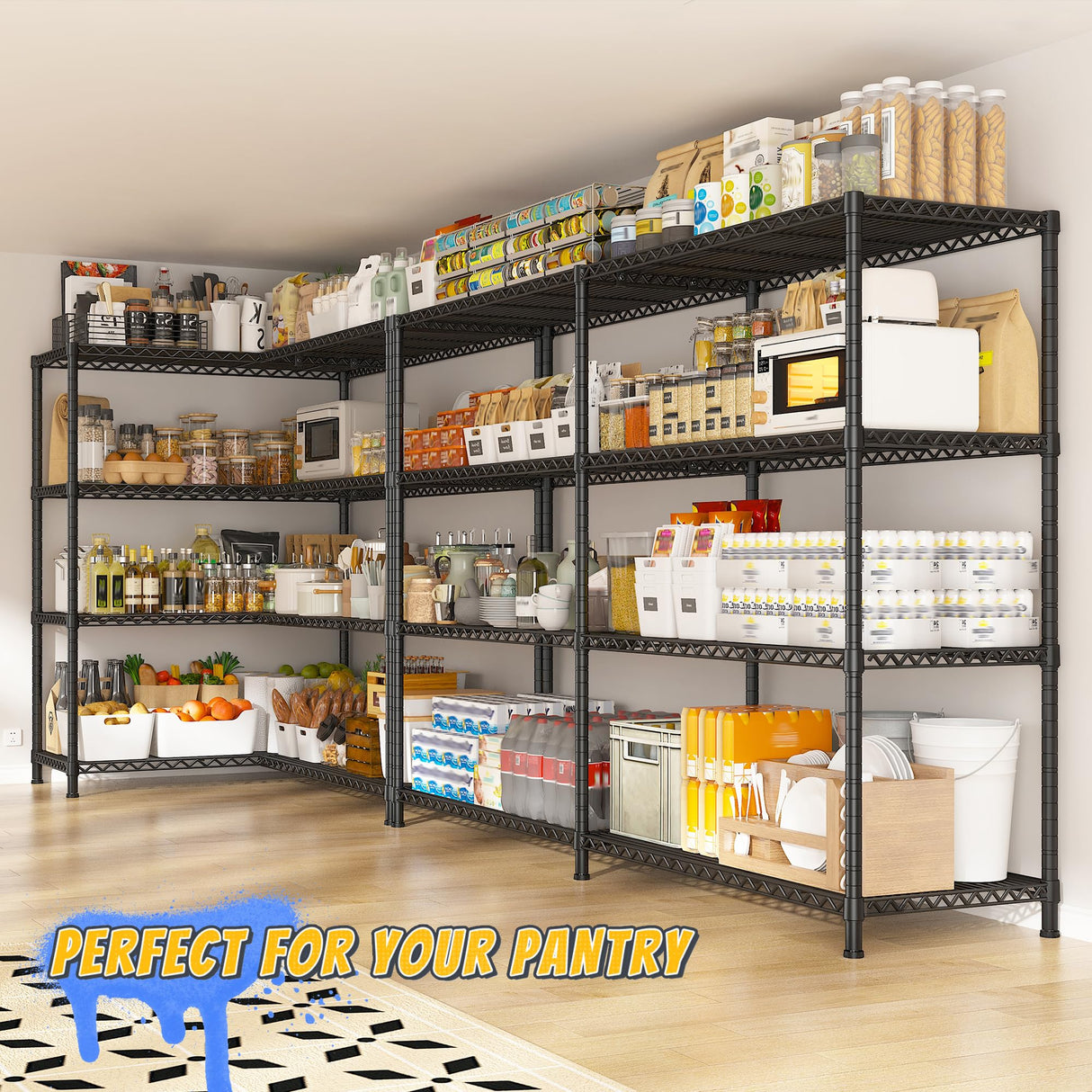 REIBII 72.8" W Storage Shelves Load 1500LBS, 4 Tier Metal Shelving Unit Wire Shelving for Storage Rack Heavy Duty Metal Shelves for Garage Pantry Kitchen, 17.7" D x 72.8" W x 59" H REIBII