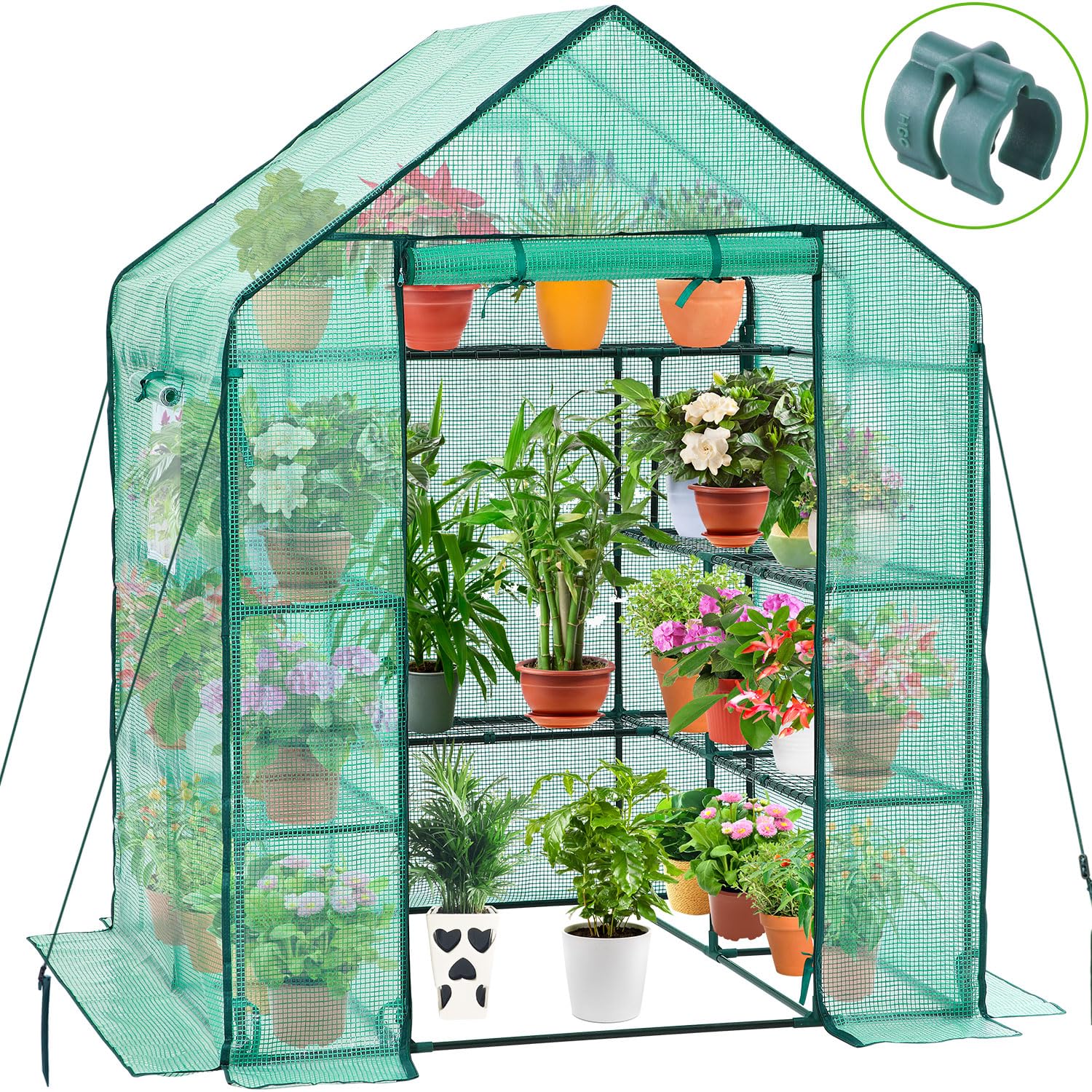 Greenhouse for Outdoors with Screen Windows, Ohuhu Upgraded 4 Tiers 11 Shelves Walk-in Greenhouses with Durable PE Cover, Outside Garden Plastic Green House with Ground Pegs & Ropes for Stabi - WoodArtSupply