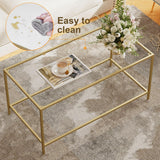 Homleke Glass Coffee Table, Modern Rectangular Coffee Table for Living Room, Minimalist Center Tea Table with Sturdy Metal Frame for Apartment, Office, Easy Assembly, 39.4 x 19.7 x 17.7 Inches, Golden Homleke