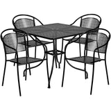 Flash Furniture Oia 5-Piece Commercial Grade Steel Patio Table and Chairs Set, Outdoor Dining Set with Square Table and 4 Round Back Chairs, Black Flash Furniture