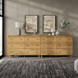 WAMPAT 12 Drawer Wood Dresser for Bedroom, 2-in-1 Extra Wide Chest of Drawers, Modern Storage Organizer Units with Solid Wood Legs for Closet, Living Room, Kids Room, Nursery, Oak Brown, 94.4" WAMPAT