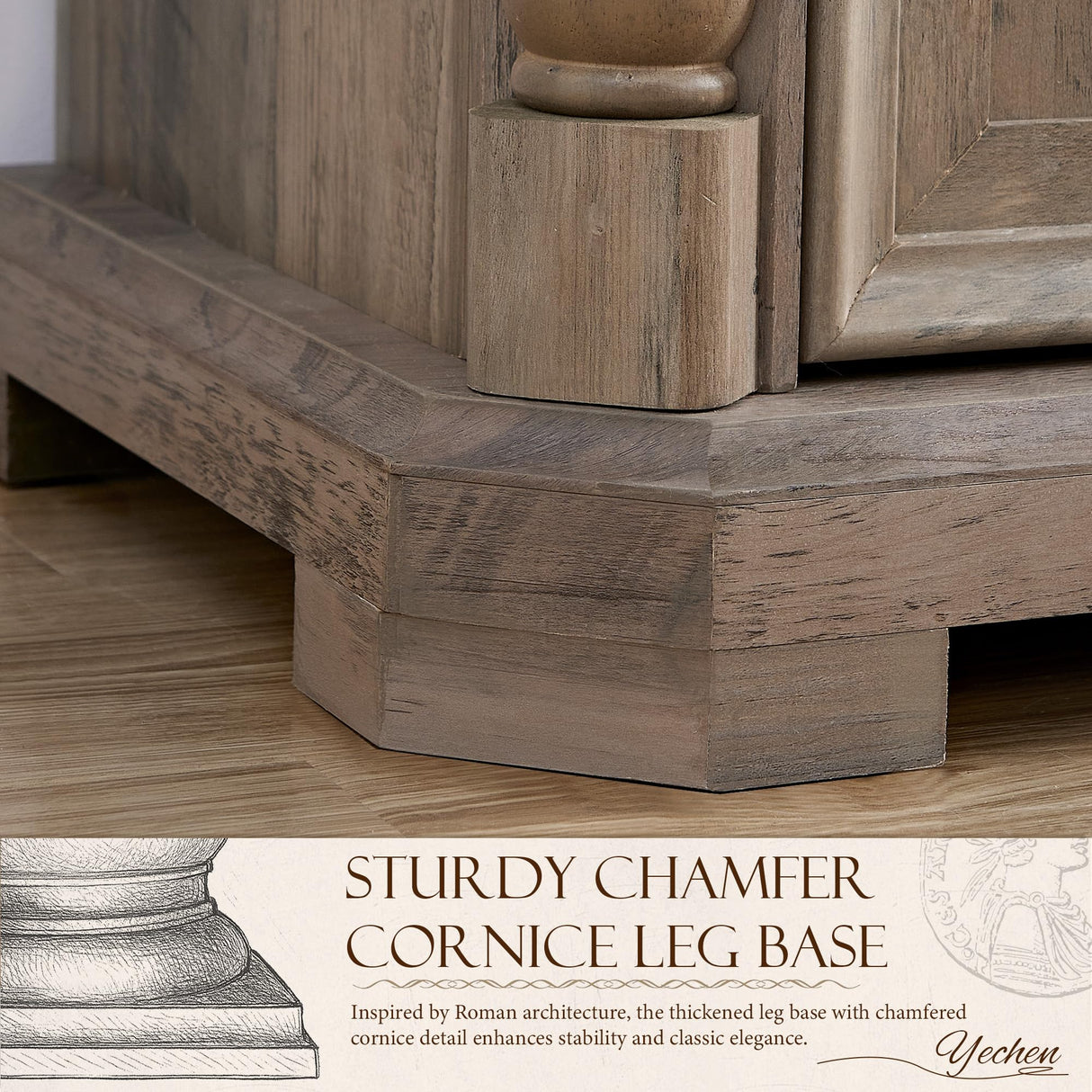 Yechen 62'' Farmhouse TV Stand for Living Room - 31.5'' Tall Entertainment Center with Storage Cabinets & Drawers, Wood Media Console Table with Roman Columns, for 75 Inch TV, Weathered Reclaimed Oak Yechen