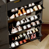 IDEALHOUSE Modern Black Shoe Cabinet with 3 Flip Drawers & 2 Small Drawers & Hook, Slim Fluted Shoe Storage Organizer, Narrow Entryway Cabinet for Apartment, Hallway, Entrance IDEALHOUSE