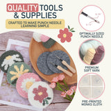 Punch Needle Kit – 6 Floral Design Punch Needle Embroidery Kit w/Monk Cloth, Embroidery Hoop, Yarn & More - Essential Punch Needle Supplies for Crafters - Ideal Punch Art for Beginners Emri Lane