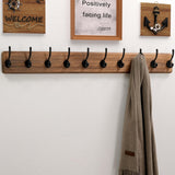Dseap Coat Rack Wall: 38-1/4" Long, Patented, Heavy-Duty, 10-Double-Hooks Wooden Wall Mounted Coat Rack Coat Hanger Hook Rail for Winter Coats Hat Jacket Clothing, Natural & Black Dseap