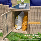 PaPaJet 11-Piece Patio Furniture Set, Half-Moon Outdoor Wicker Sectional Sofa with Large Storage Wedge Table, All-Weather Wicker Conversation Set for Backyard, Garden, or Deck, Blue PaPaJet