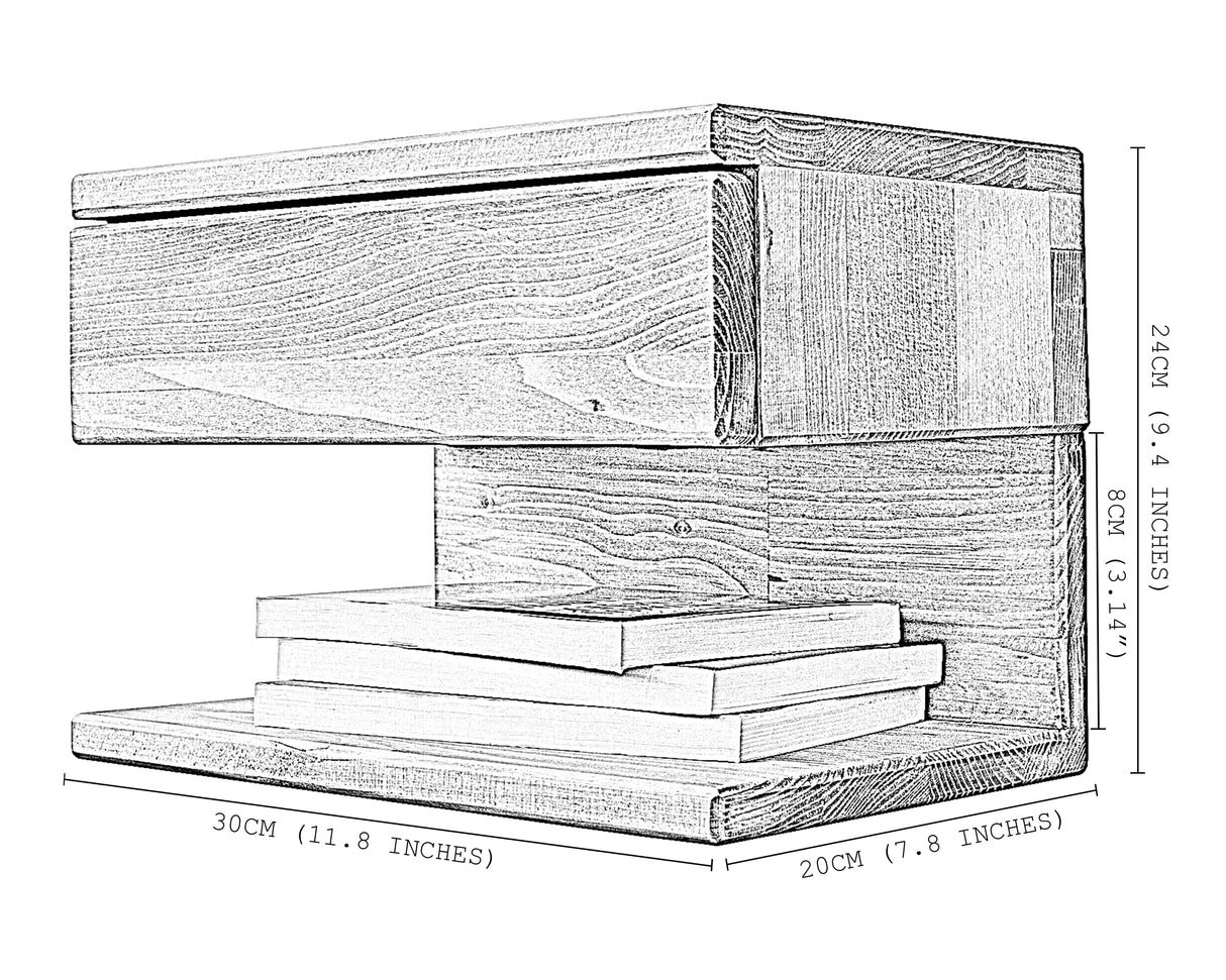WOODCHES Floating Nightstand Side Accent or End Table with Storage Drawer, Wood Bedside Shelf, Handmade Floating Table (MADRID) WOODCHES