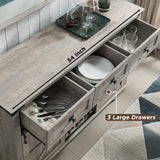 OKD Farmhouse Buffet Cabinet with Storage, 54" Kitchen Wine Bar Cabinet w/Wine & Glass Rack, Sliding Barn Door, 3 Drawers, Rustic Coffee Bar Cabinet, Light Rustic Oak OKD