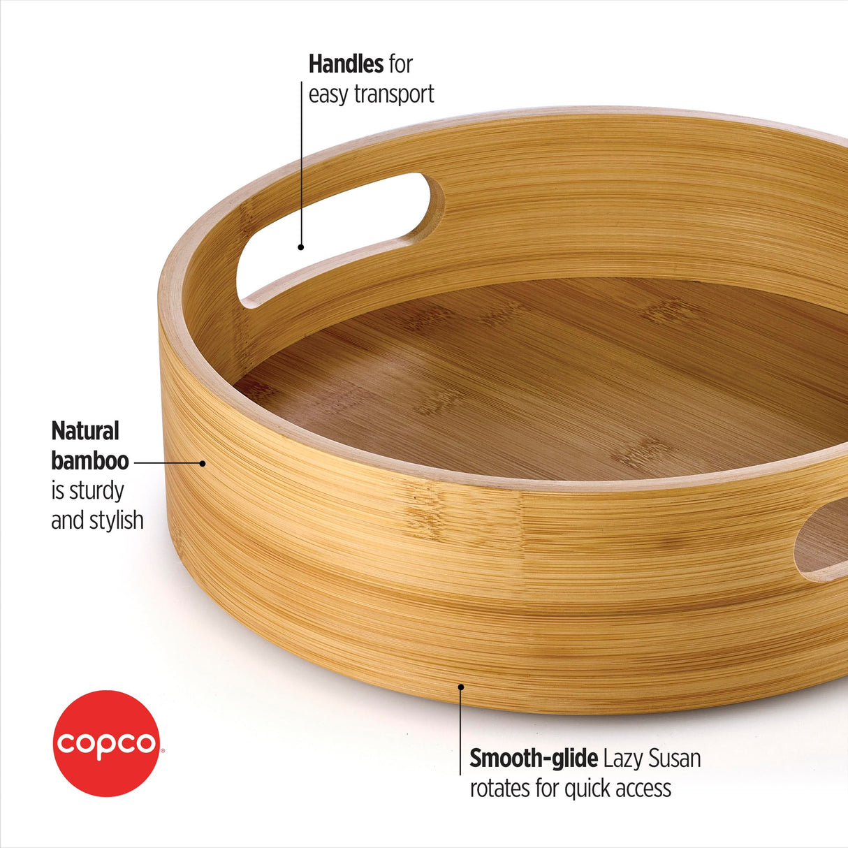 Copco Bamboo High Wall Turntable, Revolving Lazy Susan, Spice Organizer Copco