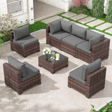 Amopatio 7 Pieces Patio Furniture Set, Outdoor Furniture Sectional Rattan Sofa Sets, Patio Couch with Glass Coffee Table for Backyard Garden (Grey) Amopatio