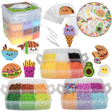 10,000pc DIY Fuse Bead Kit w Carrying Case - Fun Foods - 22 Colors, 12 Unique Templates, 4 Peg Boards, Tweezers, Ironing Paper, Case - Pixel Art Color by Numbers Craft Gift SCS Direct