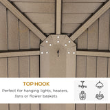 Outsunny 10' x 13' Hardtop Gazebo Canopy with Galvanized Steel Roof, Aluminum Outdoor Pavilion Gazebo with Top Hook, Netting, and Curtains for Patio, Garden, Backyard, Deck, Brown Outsunny