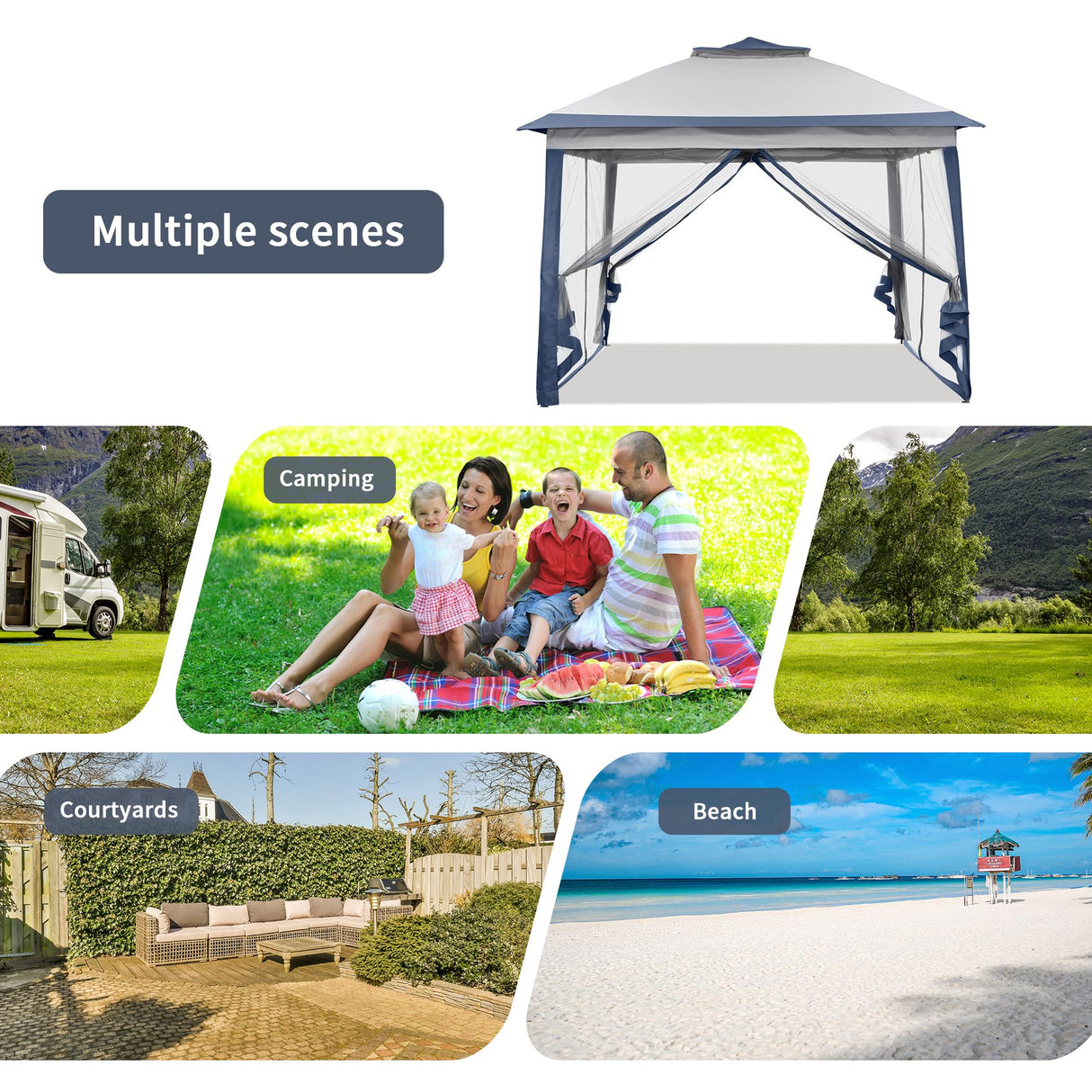 GDY 11x11 Pop Up Canopy Tent, Outdoor Canopy with Netting, Outdoor Gazebo for Backyard, Tent with Wheeled Cover Bag, Blue. GDY