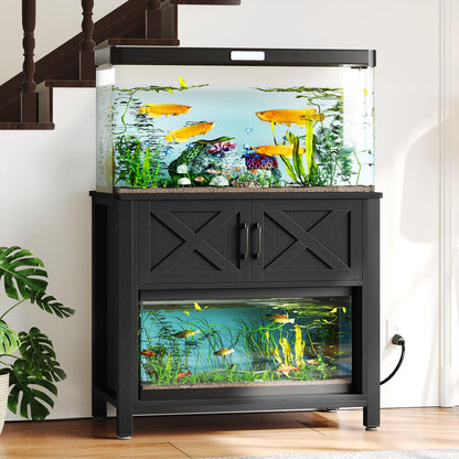 DWVO 40-50 Gallon Aquarium Stand with Power Outlets, Cabinet for Fish Tank Accessories Storage - Metal Frame Fish Tank Stand Suitable for Turtle Tank, Reptile Terrarium, 660LBS Capacity, Black