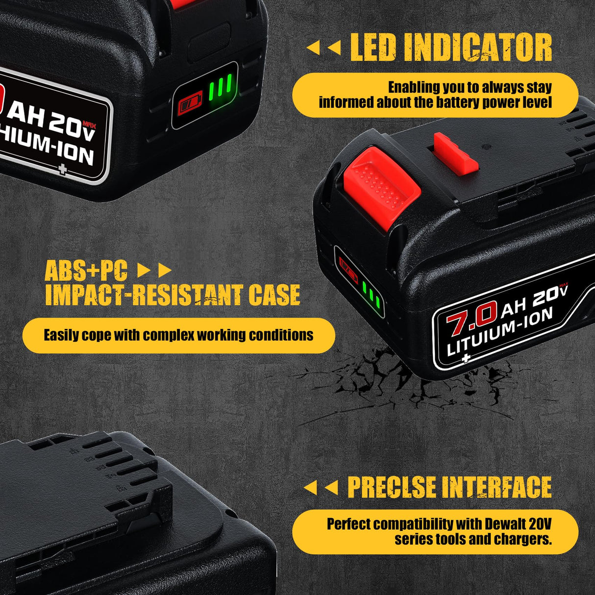 VANON 7.0Ah 20 Volt Replacement for Dewalt 20V Max Battery Lithium Ion Compatible with Dewalt Bateria DCB200 DCB204 DCB206 DCB201 DCB203 DCB181 DCB180 20V VANTTECH Battery 2 Pack. VANON