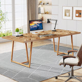 Tribesigns 70.8 Inch Executive Desk, Large Computer Desk Workstation Table, Modern Large Office Desks Small Conference Table Business Furniture for Home Office, Walnut Tribesigns