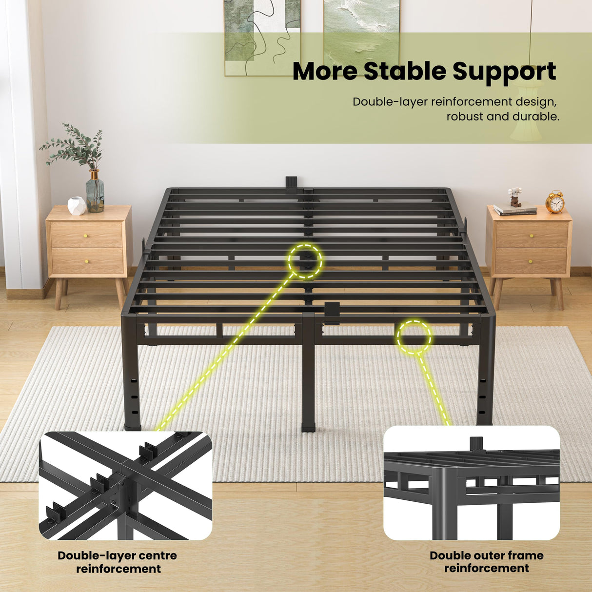 NKZ Queen Size Bed Frame 20 Inch, Metal Bed Frame & Box Spring 2 in 1 Platform with Round Corner Legs, 4000lbs Weight Capacity Reinforced Metal Frame, Headboard Hole, Noise-Free, Easy Assembly NKZ