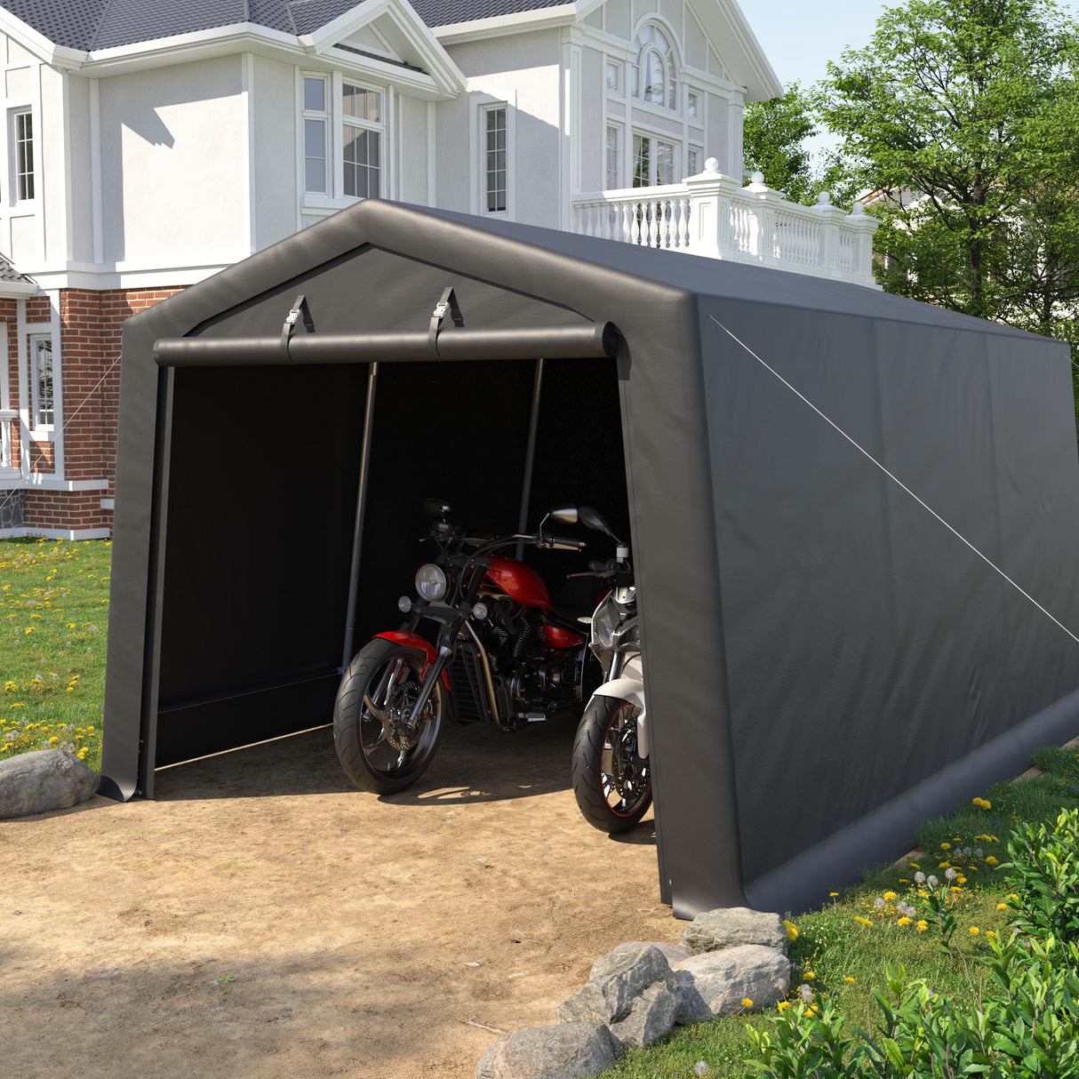 VONZOY Carport 10'×15' Heavy Duty,Car Canopy Portable Garage with Roll-up Zipper Door,Thick Shelter Storage Canopy Tent with All-Steel Metal Frame,Sunshade,Waterproof,for Car,Truck,SUV VONZOY