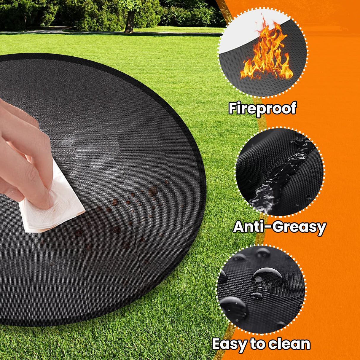 Fire Pit Mat 24'', Fireproof Mat, Deck Protector, Fire Pit Accessories, Burn Barrel, Under Grill Mat, BBQ Mat, Patio Shield, Fire Retardant Base Pad for Outdoors Hodufy