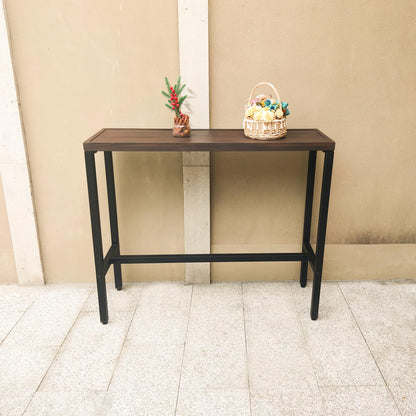 MEOOEM Outdoor Counter Height Bar Table with Wood-Like Metal Top for Patios and Gardens