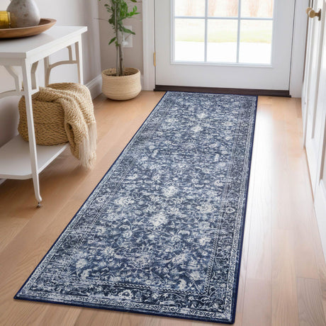 KILOCOCO Hallway Runner 2x6 Rug Runner Printed Vintage Floral Rug Washable Kitchen Runner Rug Non-Slip Runners for Hallways Laundry Room Rug Distressed Boho Rug Runners for Bedroom, Blue KILOCOCO