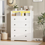 Homkdom White Dresser with LED Light, Tall Dresser with 4 Drawers & 1 Shelves, Chest of Drawers for Bedroom, Hallway, Entryway, 43.4" H x 27.6" W x15.8 D Homkdom