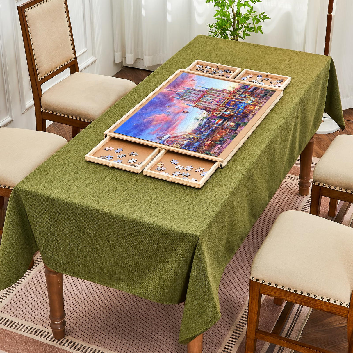 Qiqidog 1000 Pieces Puzzle Board with 4 Drawers and Cover, 22"x30" Wooden Jigsaw Puzzle Table for Adults, Portable Puzzle Organizer & Storage System, Birthday Gift for Mom (Small) Qiqidog