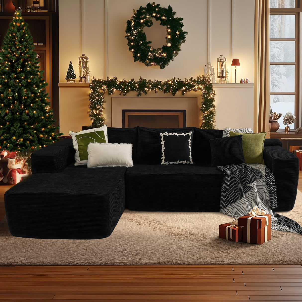 ALTRIGUS 104" Cloudy Sectional L Shaped Couch for Living Room, No Assembly Required, Modular Comfy Sofa with Deep Seat, Fluffy Couch with Sleeper Chaise for Apartment Lounge (Black) ALTRIGUS