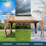 GAZEBEST 12' X 16' Permanent Hardtop Gazebo, Outdoor Galvanized Steel Double Roof Pavilion Pergola Canopy Wood-Looking with Aluminum Frame and Privacy Curtains for Garden,Patio Backyard,Deck and Lawns GAZEBEST
