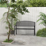 Granper Garden Bench, 50" Outdoor Bench, 660LBS Wrought Iron Porch Bench, Patio Bench with Armrests for Garden Lawn or Yard, Black Granper