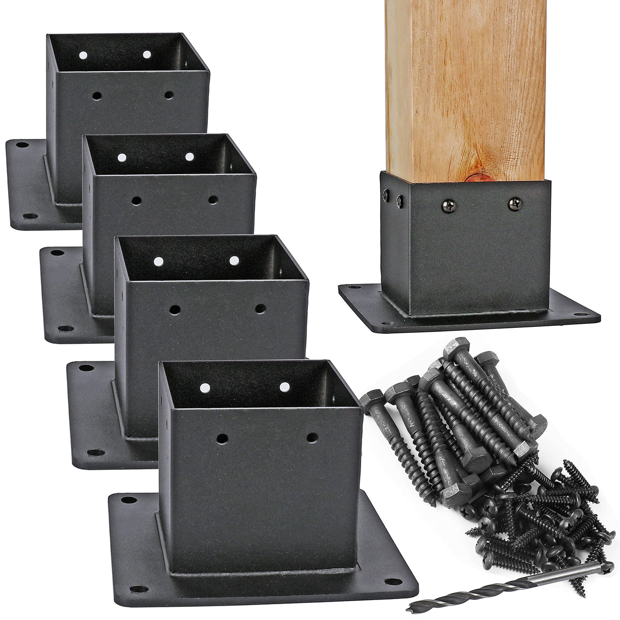 Antsky 4×4"(Actual：3.5×3.5inch) Post Stainless Steel Flange Anchor Base with Screws for Deck Railing，Black Finish (4 Pack) Antsky