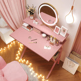 COTUBLR Small Desk, 27.5 Inch Small Computer Desk for Small Spaces, Computer Desk with Adjustable Monitor Stand, Compact Desk with Storage, Tiny Desk Study Desk for Bedroom Home Office, Pink COTUBLR