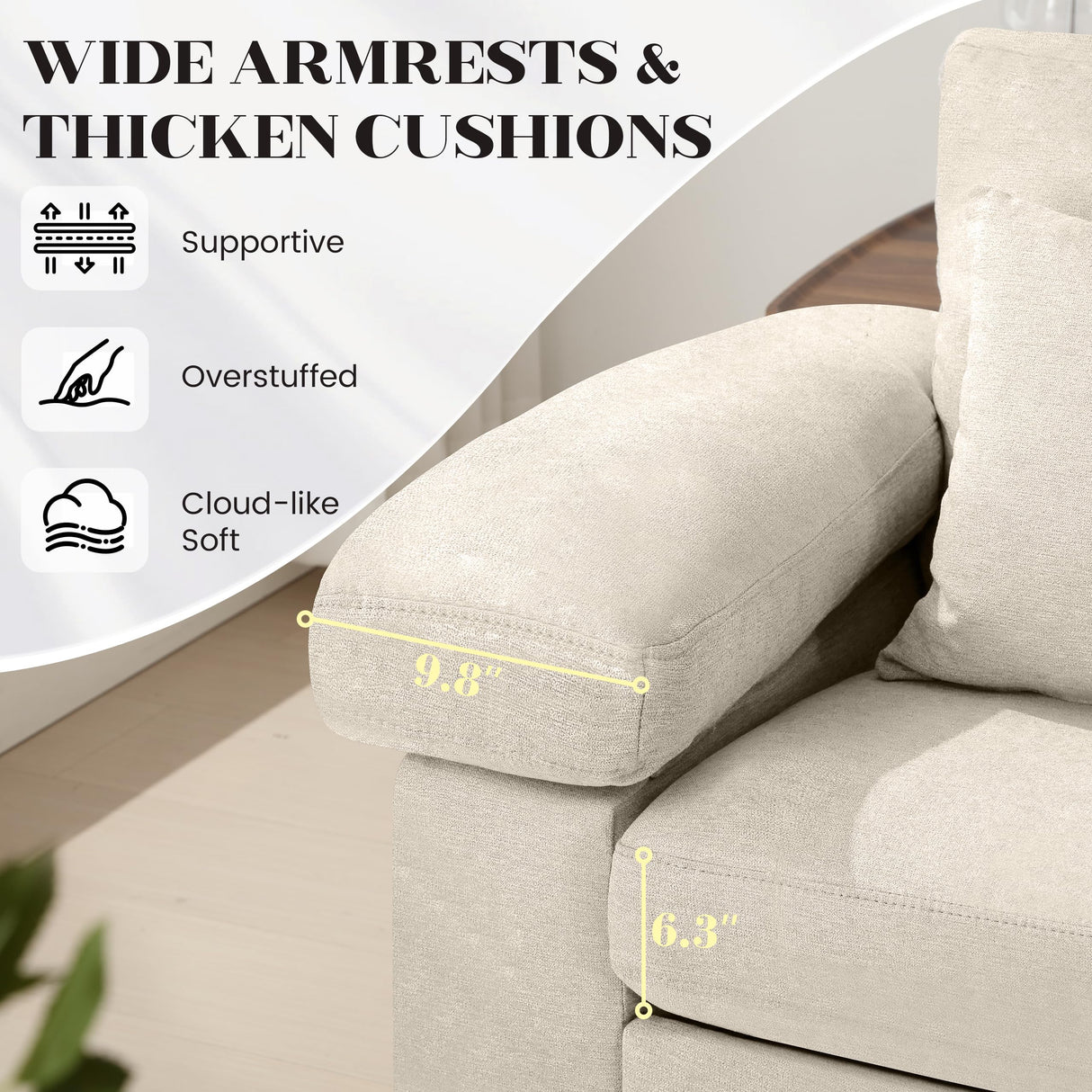 jonpony 71" W Loveseat Sofa, Modern Couch with Wide Armrests, Extra Deep Love Seats for Living Room, Overstuffed Lounge Sofa with Comfy Fabric, Removable Cover Spring Cushions, Beige jonpony