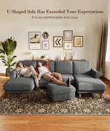 Kidirect Grey U Shaped Couch with Chaises, 106" Corduroy Sectional Couches for Living Room No Tool Assembly, 4 Seats Loveseat Sofa Comfy Sectional Sofas for Living Room Apartment Home 900lb Load Kidirect