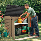 DWVO Outdoor Weather-Resistant Horizontal Storage Shed, 35 Cu Ft Capacity, Lockable and Waterproof, Suitable for Storing Garden Tools, Brown DWVO