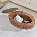 Janmer Home Oval Coffee Table with Hidden Storage, 31.5 Inch Wide Modern Coffee Table, Center Table with Fluted Veneered, Accent Tea Table for Small Space Living Room Apartment (Walnut) Janmer Home