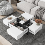 Merax Coffee Table, Modern Extendable Coffee Table with 4 Hidden Storage Compartments, UV High-Gloss Square Center Cocktail Table with Sliding Tabletop for Living Room, 31.5"x 31.5" (White) Merax