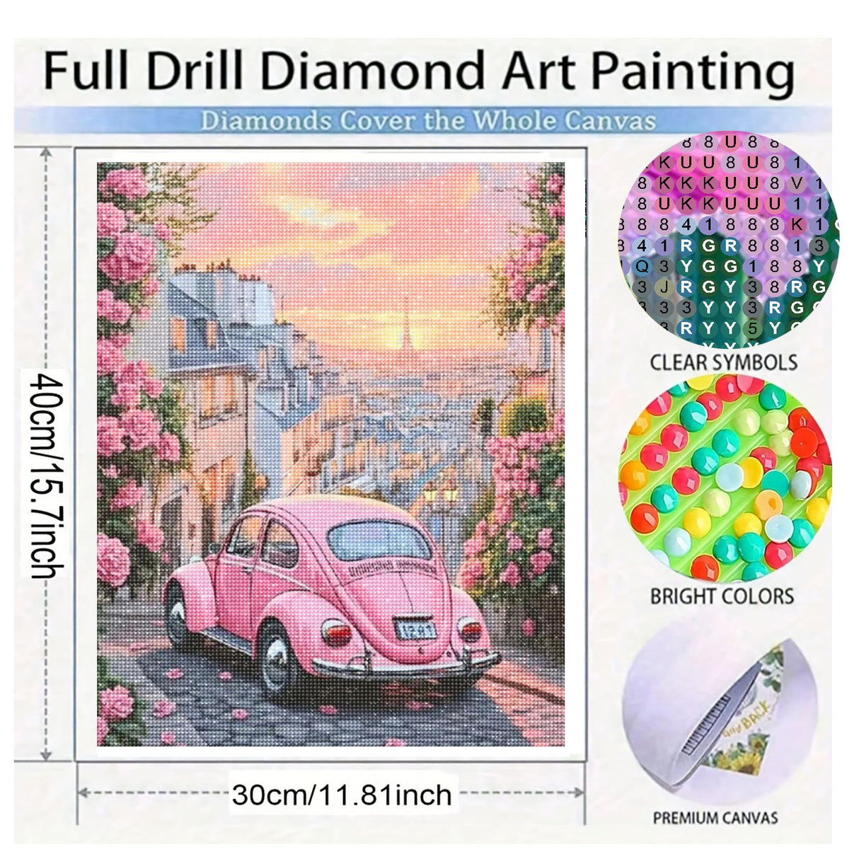 KUFWKEY Paris Scenery Diamond Art Kits for Adults, Car Diamond Painting Kit,Full Round DIY Diamond Mosaic Kits,Landscape Diamond Art Painting,Diamond dots,12x16 inch KUFWKEY