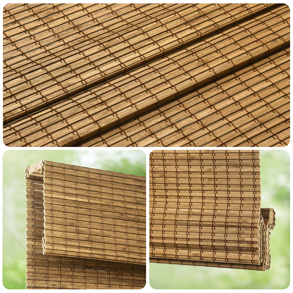 LazBlinds No Tools No Drill Cordless Bamboo Roman Shades, Privacy Blinds for Interior Windows, Room Darkening Roll Up Bamboo Blinds for for Home & Patio, 24" W x 72" H, Privacy-Eastfield Teak LazBlinds