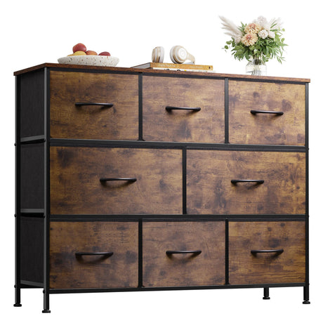 WLIVE 8 Drawer Dresser for Bedroom, Fabric Dresser with Large Storage Drawer Unit for Entryway, Chest of Drawers for Living Room, Rustic Brown WLIVE
