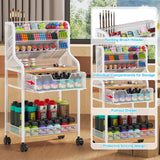 Rolling Craft Cart with Drawer, White Small Utility Cart, Metal Storage Cart with Lockable Wheels, 6 Tiers Paint Organizer for Art Supplies, Store for Brushes Paints Artifacts Small Parts JKsmart