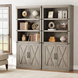 GarveeHome 5 Tier Book case with Cabinet, Farmhouse Book Shelf with Storage Doors, 68.7 in Tall Wooden 5 Shelf Case for Home Office, Living Room, Bed Room-(Grey, 68.7 in H x 31.5 in W x 12.9 in D) GarveeHome