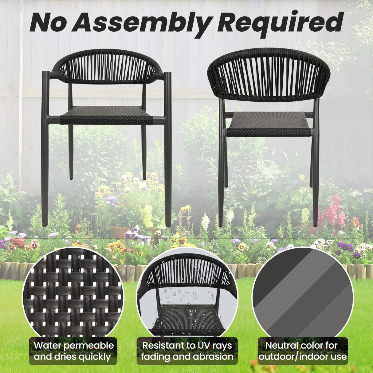 Erotr 8 Pcs Stackable Dining Chairs, Aluminum Rattan Outdoor Dining Chair with Arms, Woven Rope Patio Armchair Metal No Assembly for Bistro Garden Balcony Porch Deck Yard Cafe Restaurant, Black Erotr