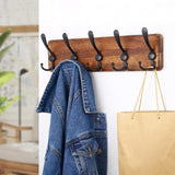 SKOLOO Rustic Wall Mounted Coat Rack: 16" Hole to Hole, Pine Real Wood Plank Wall Coat Rack with 5 Triple Hooks, Farmhouse Coat Hanger Wall Mount for Hanging Backpack Jacket Coat Hat SKOLOO