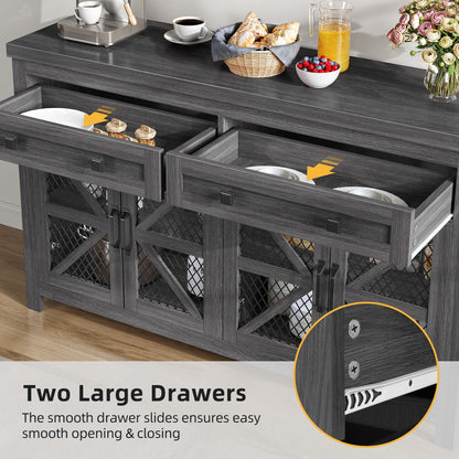 DWVO Farmhouse Buffet Cabinet with Storage, Wood Sideboard Storage Cabinet with 4 Doors & 2 Drawers, Bar Cabinet for Kitchen, Dining Room, Hallway, Dark Grey - WoodArtSupply