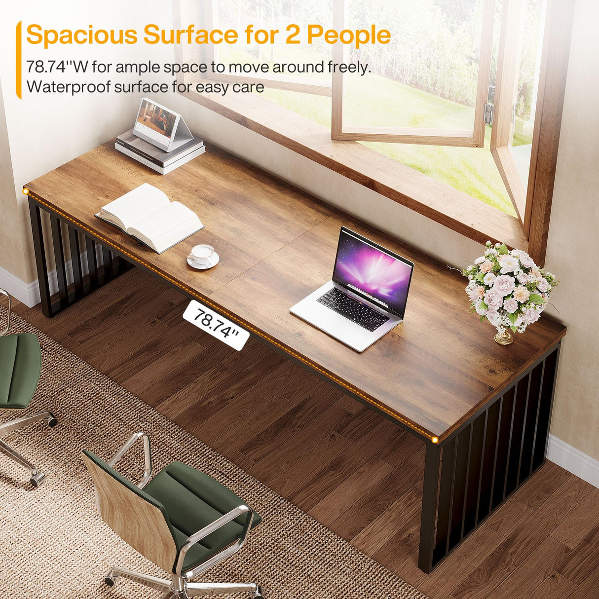 Tribesigns 78" Modern Large Office Desk, 2-Person Computer Workstation, Industrial Wooden Desk with Metal Legs, Perfect for Home Office, Gaming, Working Tribesigns